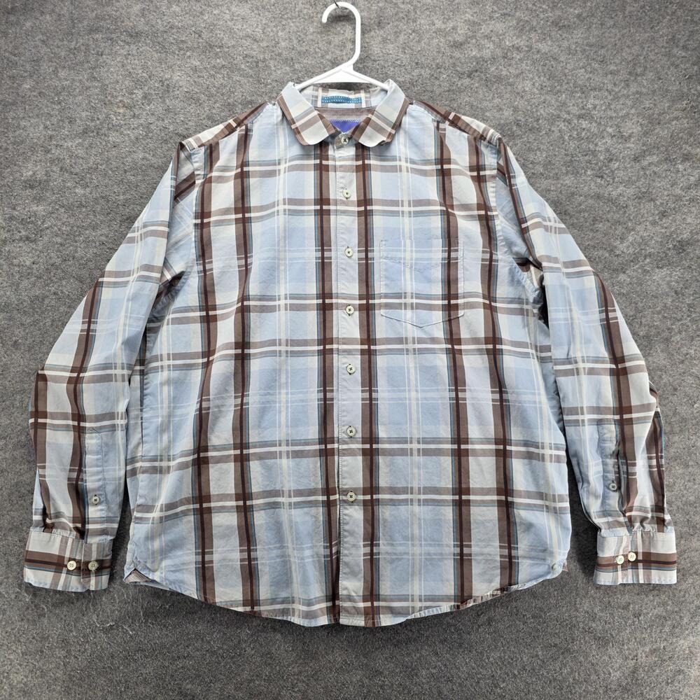 Tommy Bahama Shirt Mens XL Blue Plaid Long Sleeve Button Up Cotton Regular Fit